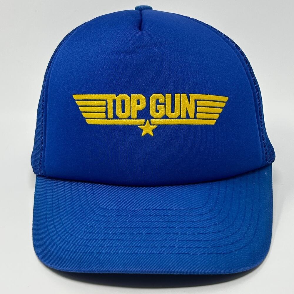 Vintage 80s Top Gun Movie Trucker Hat Baseball Cap Blue USN Film Mesh Snapback